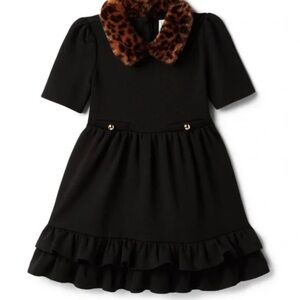 Janie and Jack Black A-Line Dress with leopard faux collar